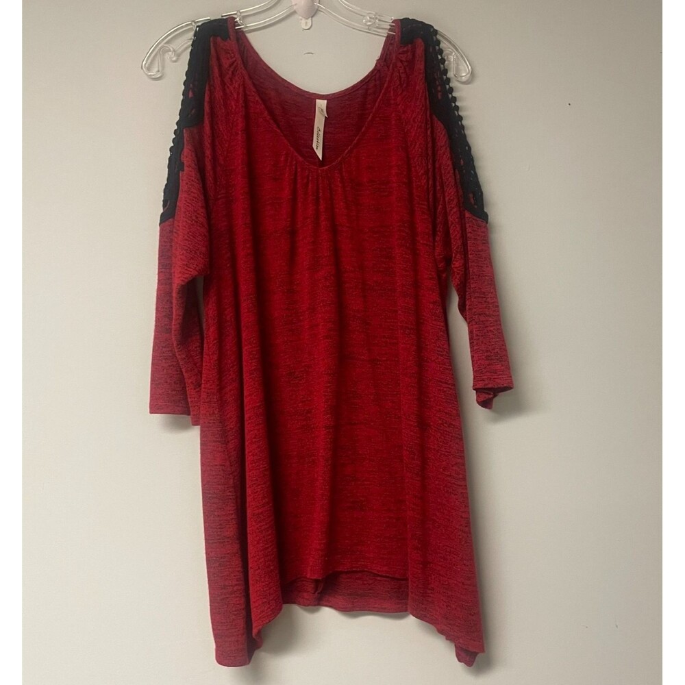 Whimsy Goth Womens Large Grunge Witchy Top Red Black Embroidered Tunic
